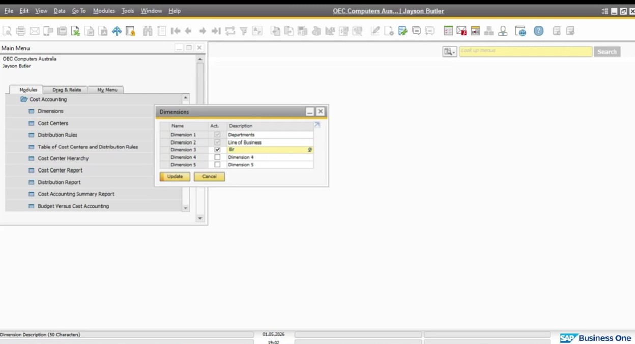 How to Set Up Dimensions in SAP Business One